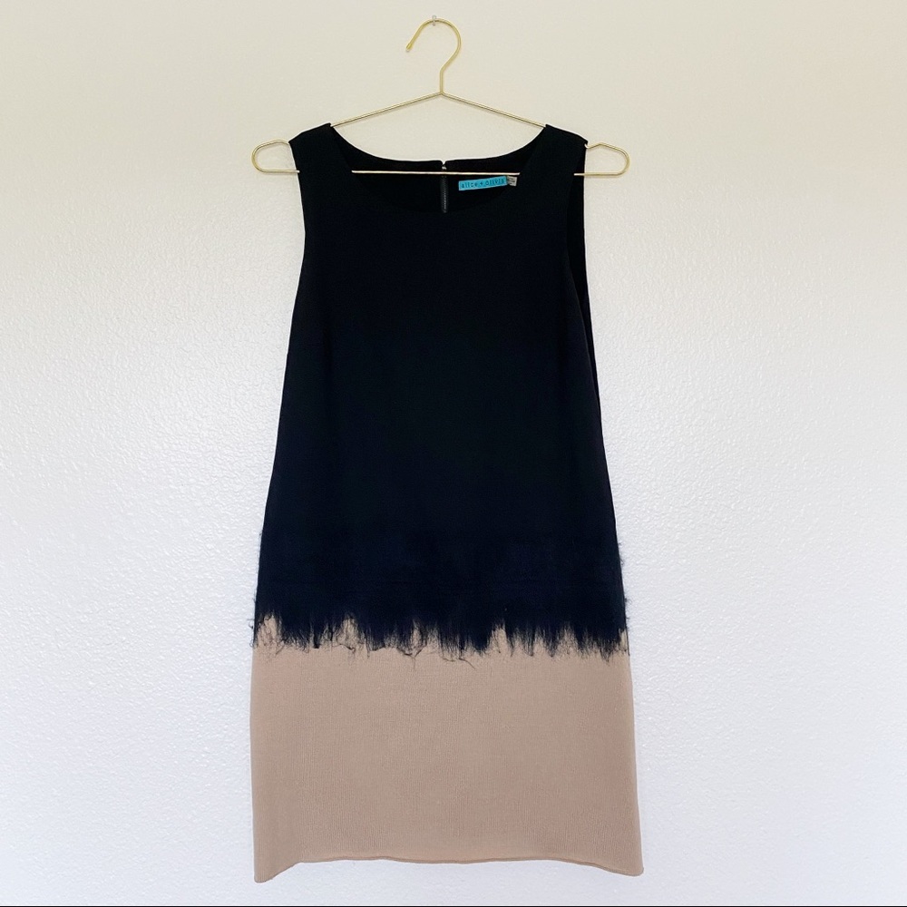 ALICE + OLIVIA Colorblock Tan Dress with Fur SZ M